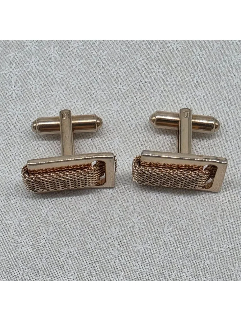Gold-Tone Mesh Cufflinks Rectangular Shape For Men 7/8